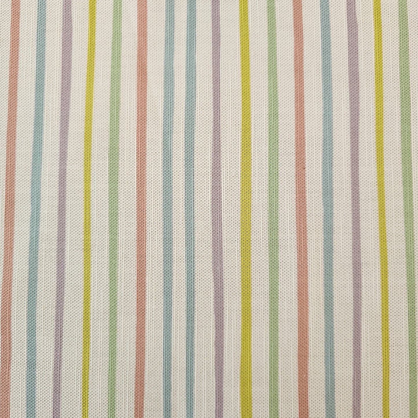 Candy striped fabric pattern with multicolor vertical stripes on a neutral background by Zia Living