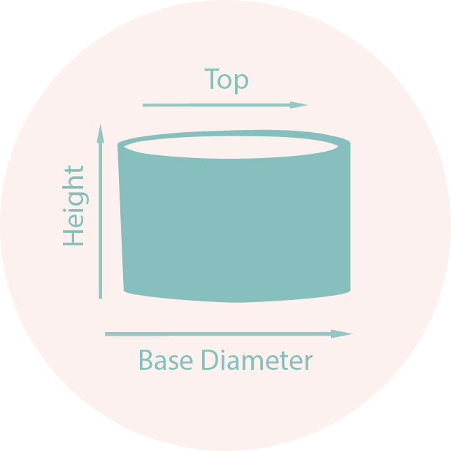Diagram showing the measurement of top, height, and base diameter of a oval lampshade