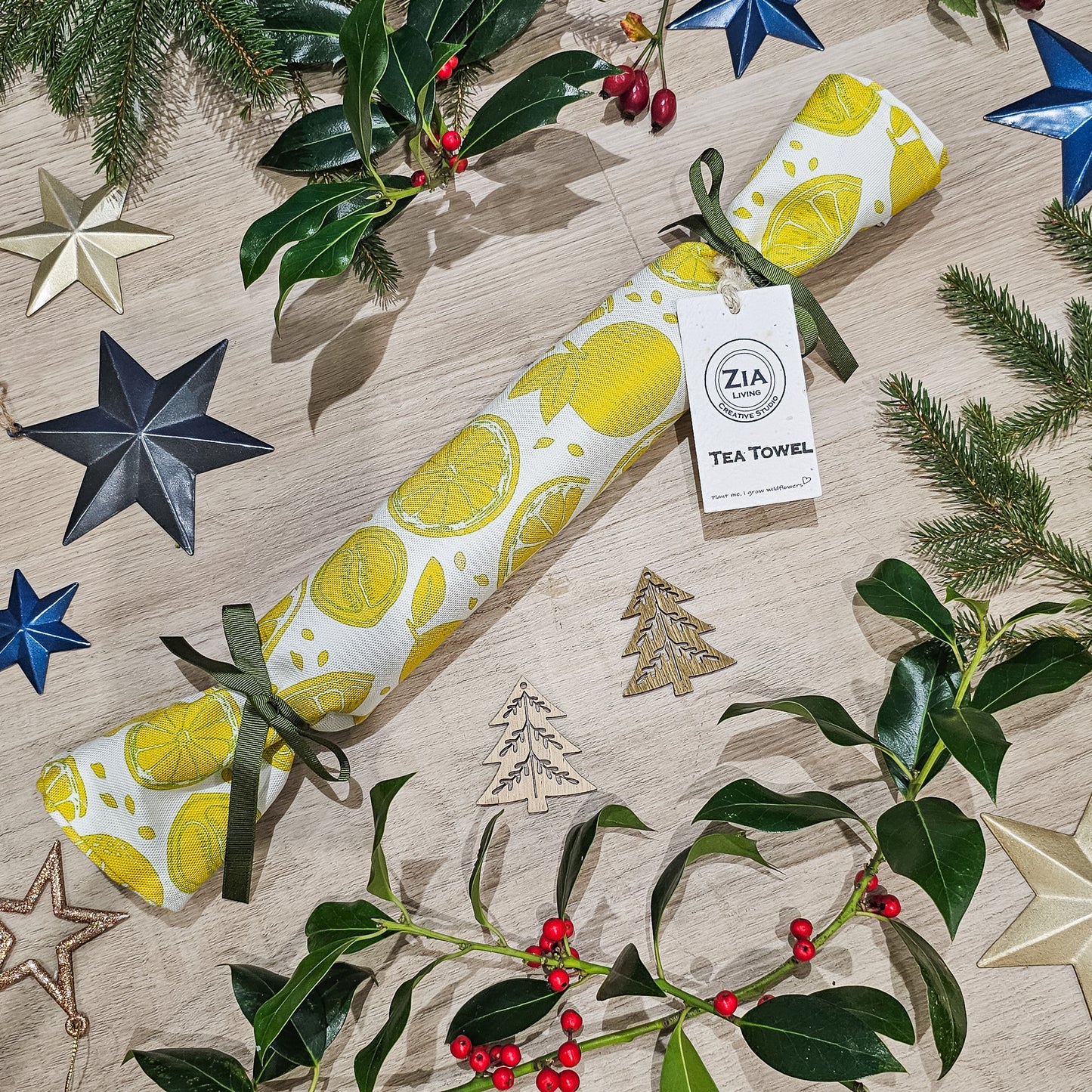 Zingy Yellow Citrus Tea Towel Christmas Cracker