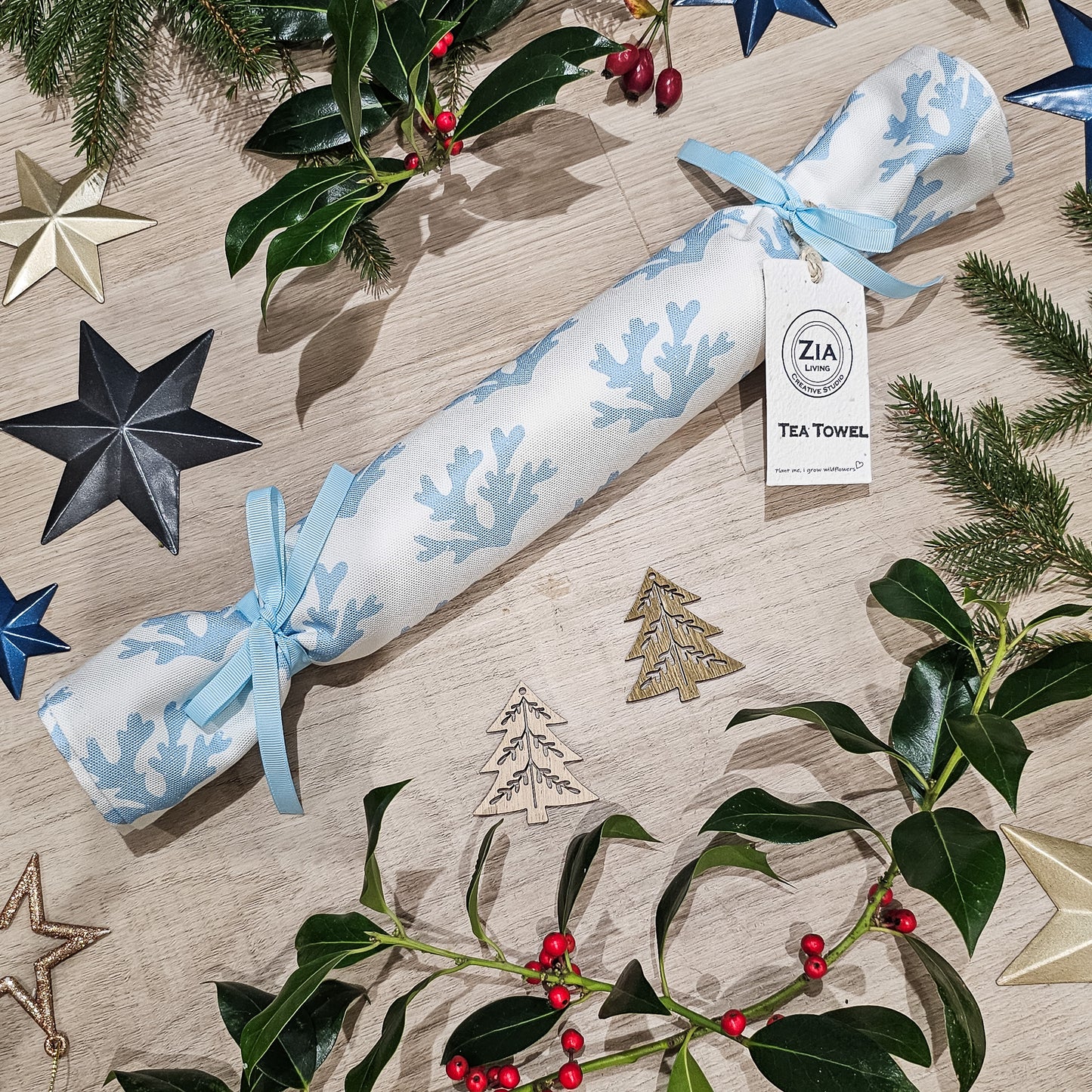 Sky Blue Seaweed Tea Towel Christmas Cracker