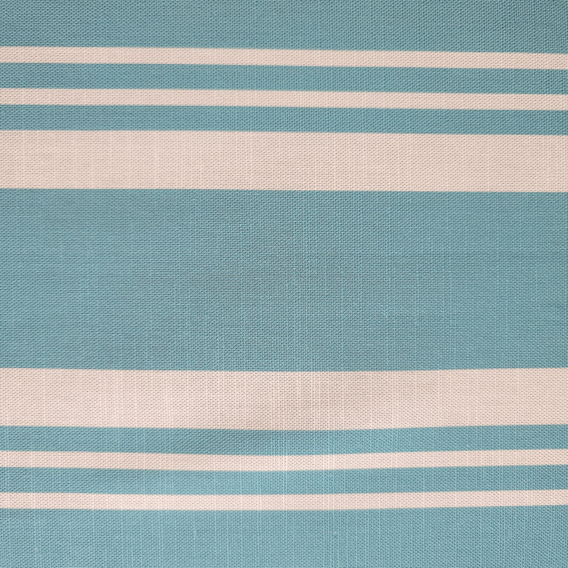 Close‑up of Harbour Stripe fabric in Ocean blue and off‑white horizontal stripes, showing woven texture — ZIA LIVING.