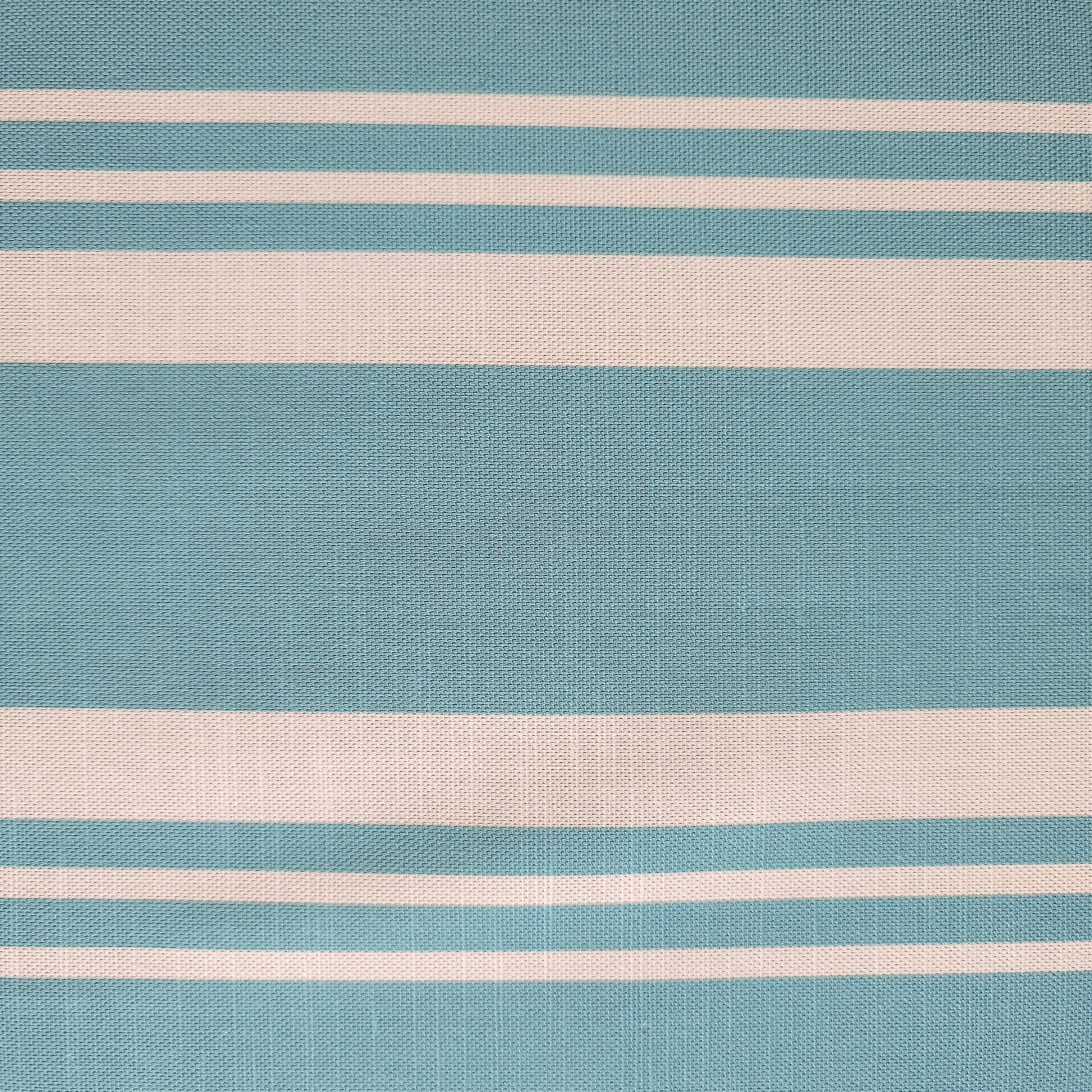 Close‑up of Harbour Stripe fabric in Ocean blue and off‑white horizontal stripes, showing woven texture — ZIA LIVING.