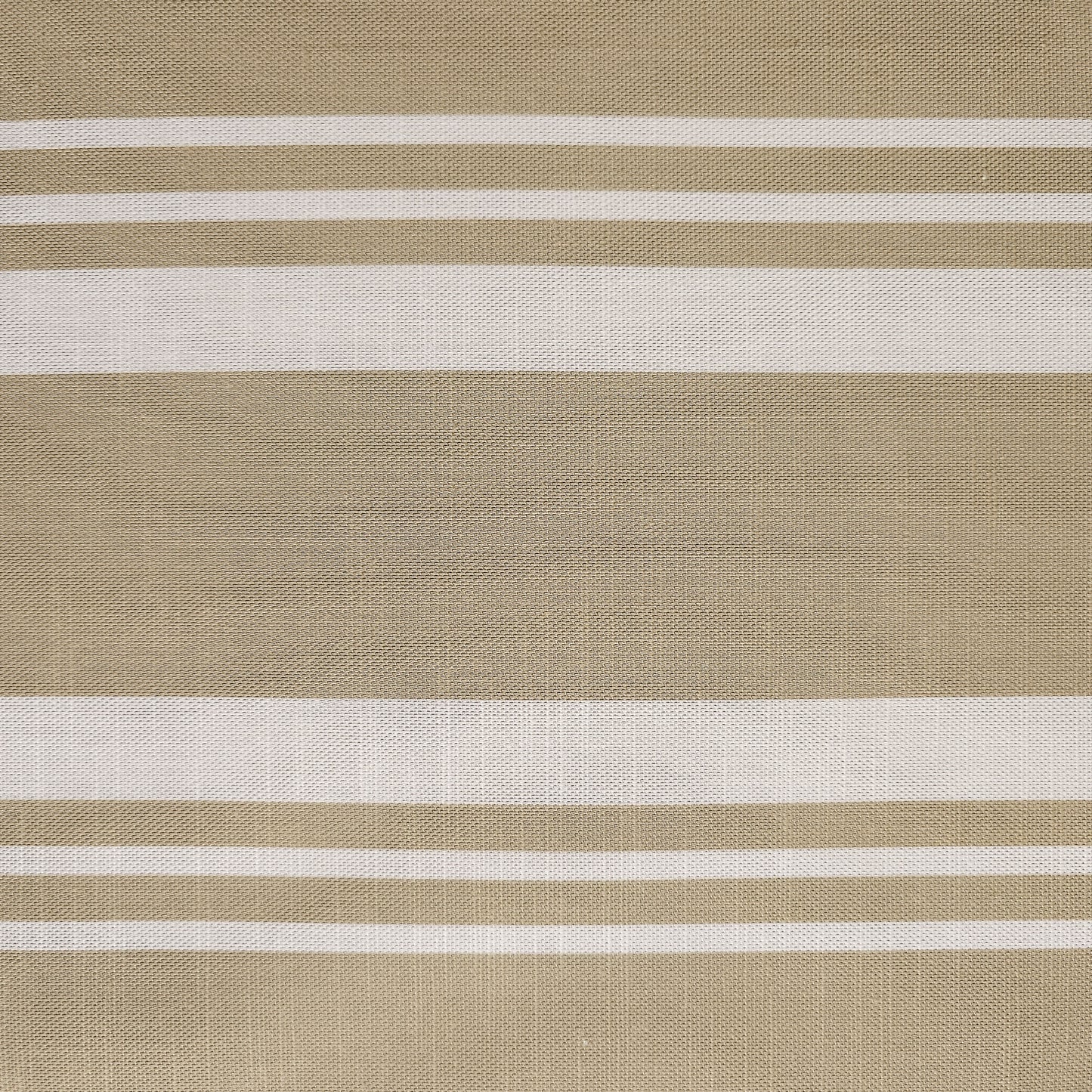 Close‑up of Harbour Stripe fabric in Mink beige and off‑white horizontal stripes, showing woven texture — ZIA LIVING.