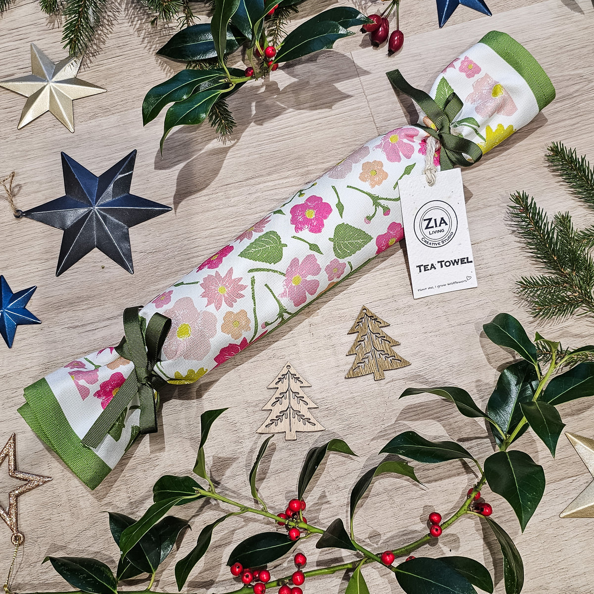 Flower Garden and Bird House Tea Towel Christmas Cracker