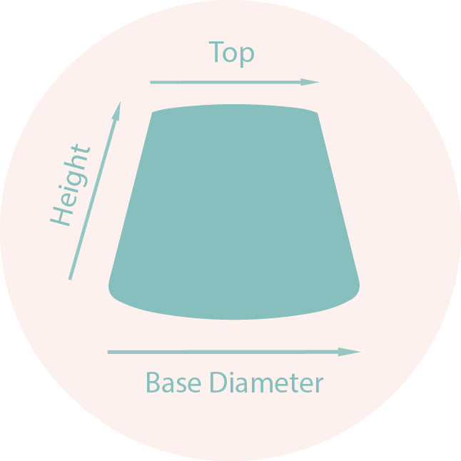 Diagram showing measurements of a lampshade with labeled top, height, and base diameter.