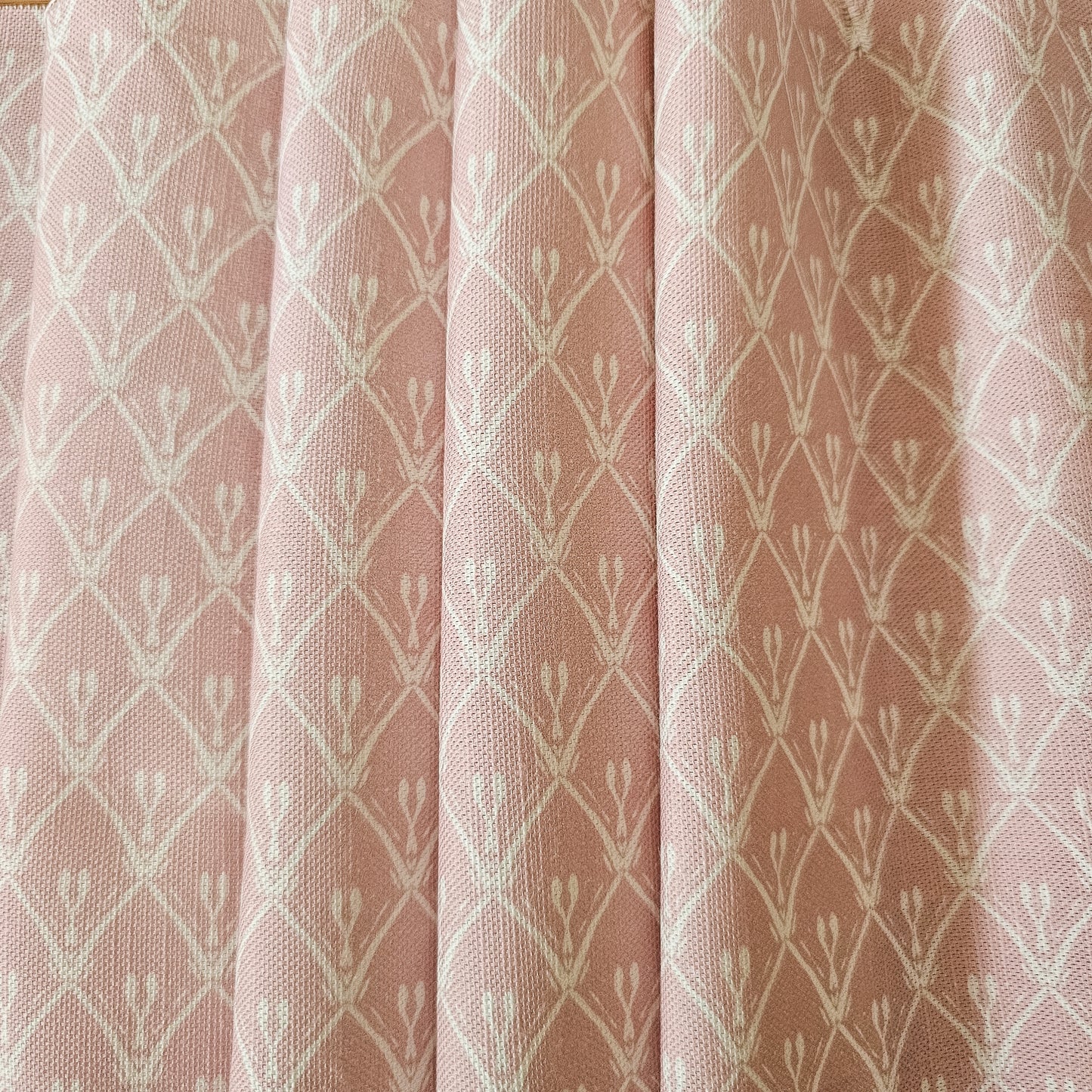 Powder Pink Rosemary cotton‑linen fabric featuring a lino‑style trellis pattern — ZIA LIVING.