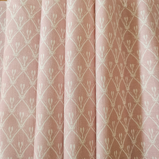 Powder Pink Rosemary cotton‑linen fabric featuring a lino‑style trellis pattern — ZIA LIVING.