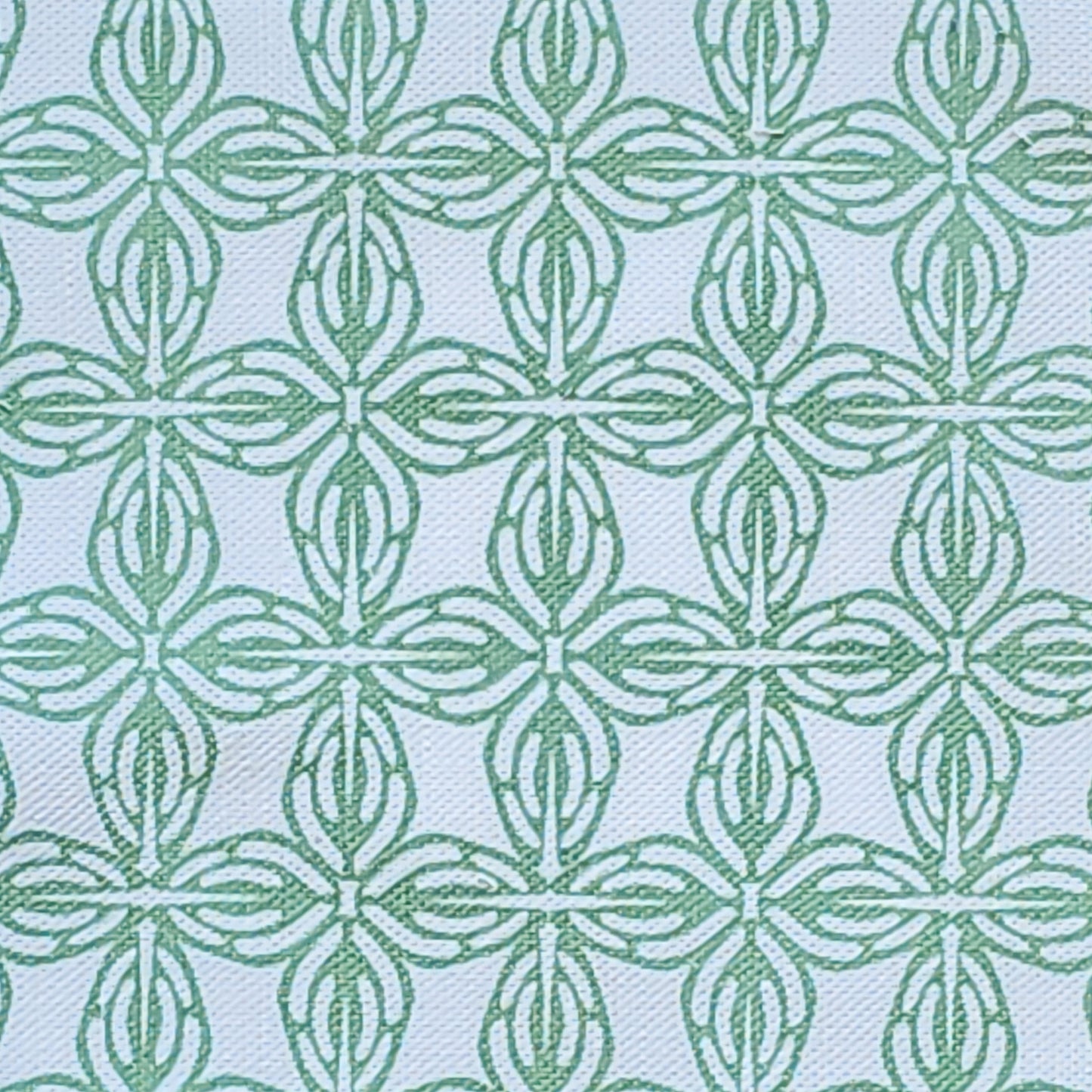Bella Classic in Green /white geometric pattern fabric swatch, handmade in cotton‑linen — ZIA LIVING.