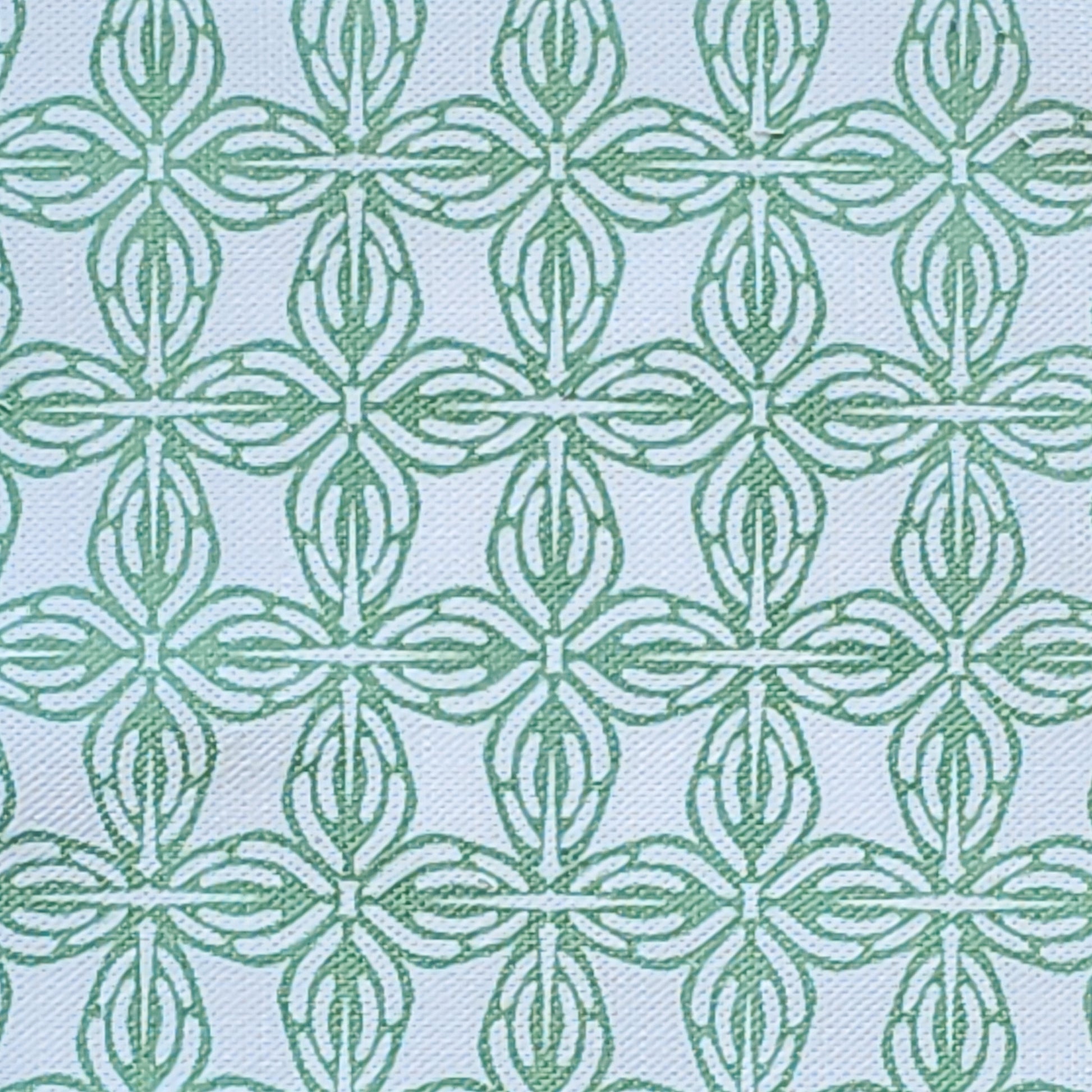 Bella Classic in Green /white geometric pattern fabric swatch, handmade in cotton‑linen — ZIA LIVING.