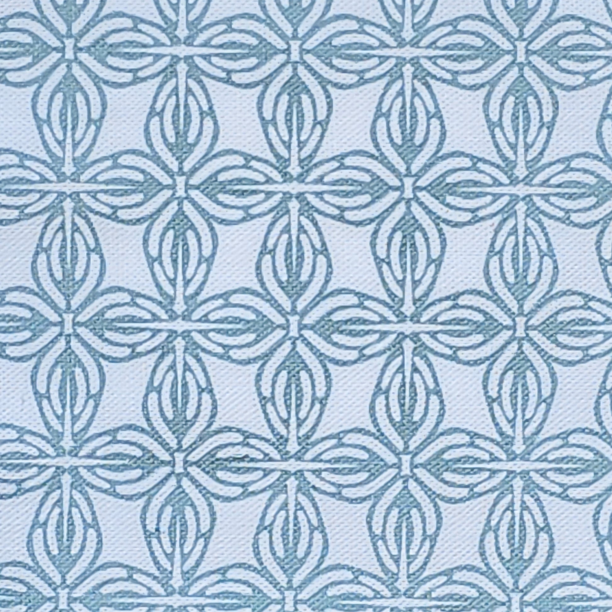 Bella Classic in Blue /white geometric pattern fabric swatch, handmade in cotton‑linen — ZIA LIVING.