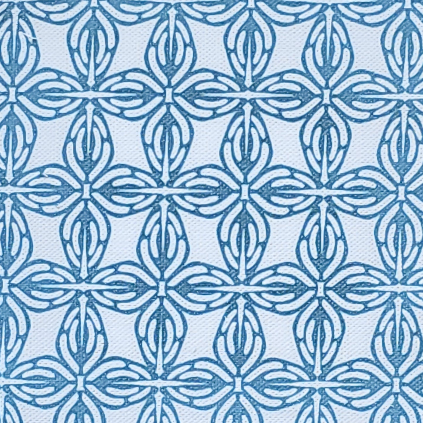 Bella Classic in Blue /white geometric pattern fabric swatch, handmade in cotton‑linen — ZIA LIVING.