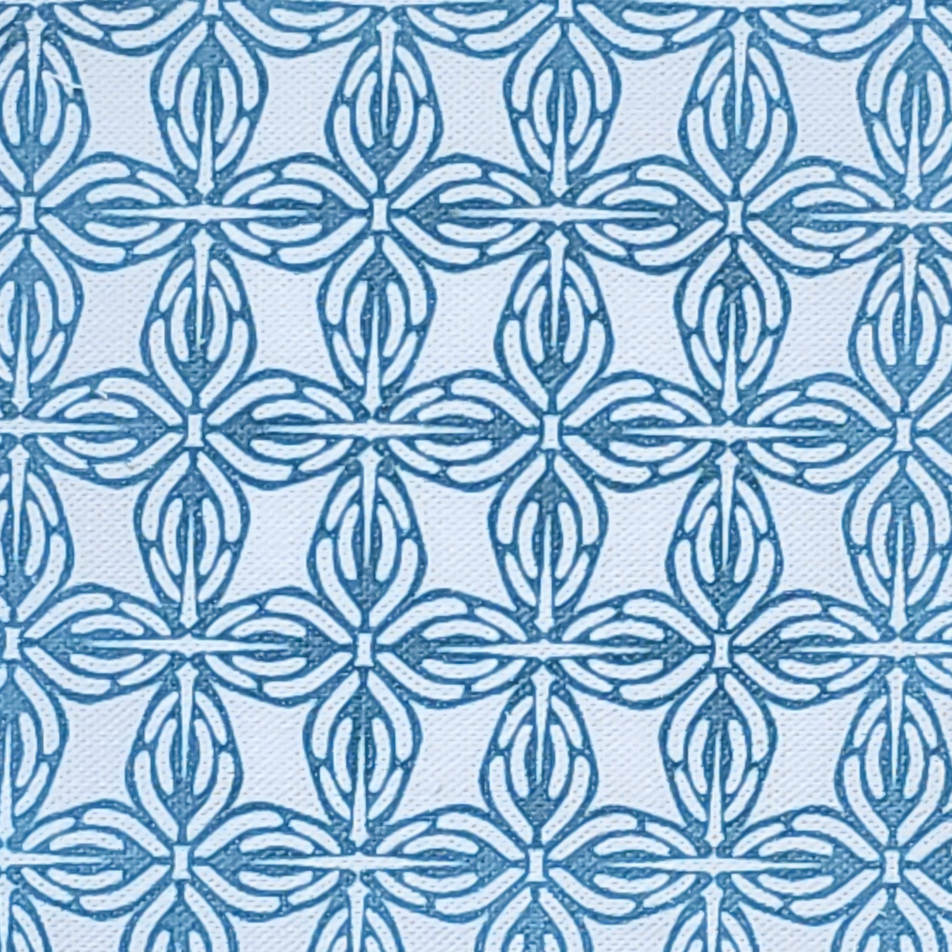 Bella Classic in Blue /white geometric pattern fabric swatch, handmade in cotton‑linen — ZIA LIVING.