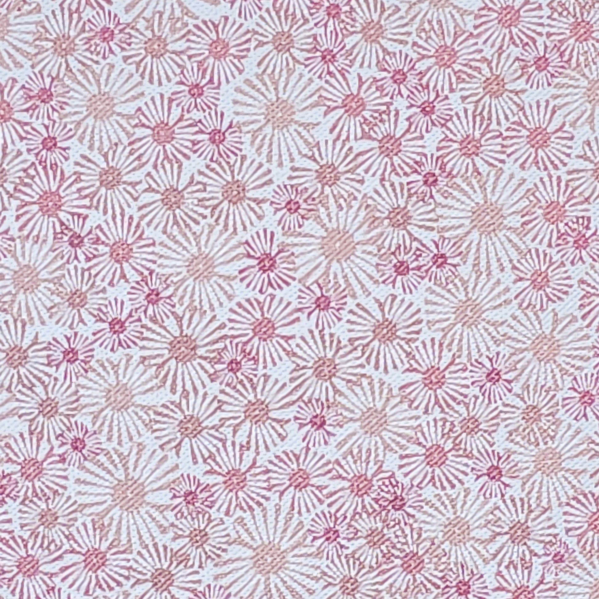 Daisy print drum lampshade with soft pink and beige floral motifs on a white background, fabric swatch — ZIA LIVING