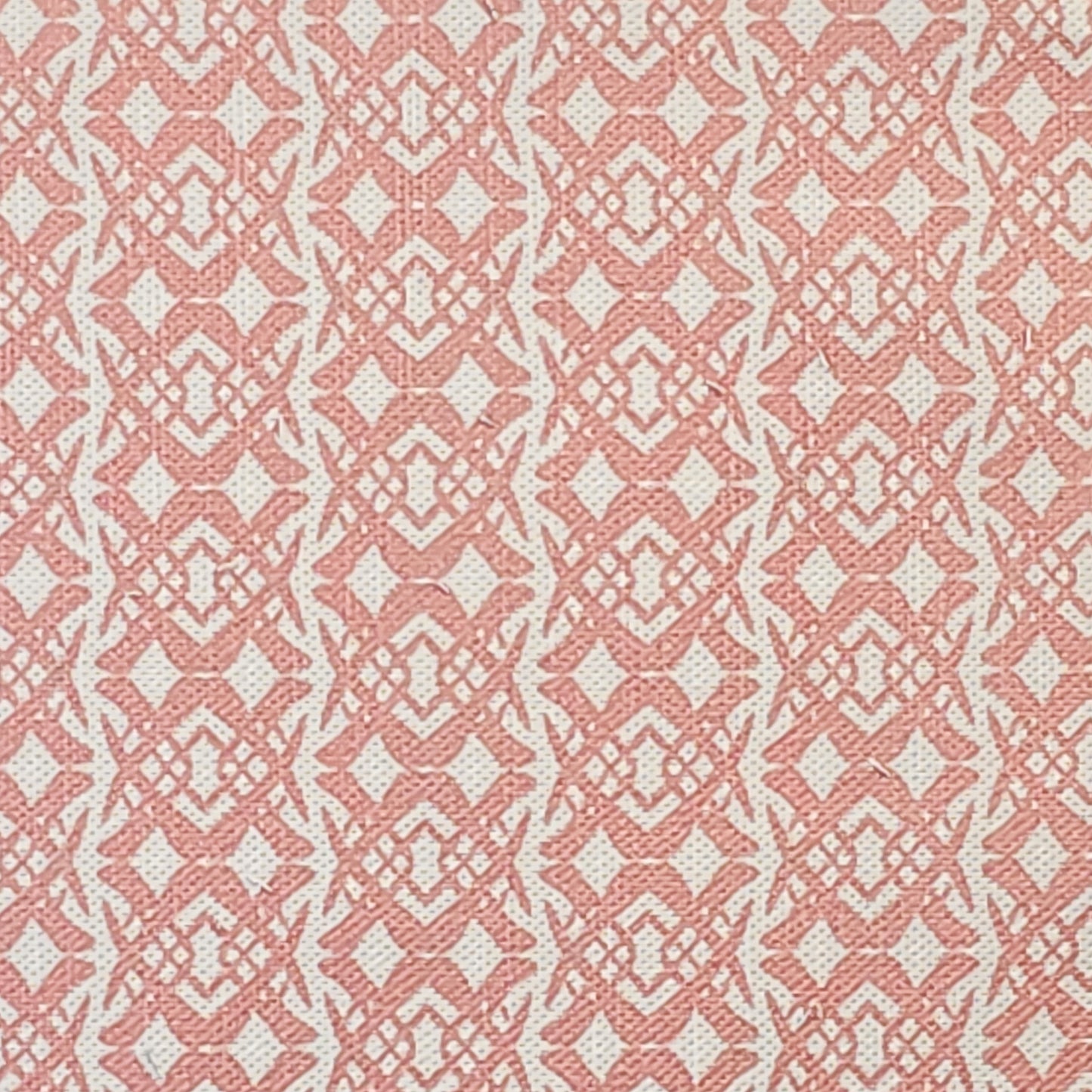 Fornet Classic cotton linen fabric swatch featuring a repeating pink interlocking curved motif on an off‑white background. ZIA LIVING