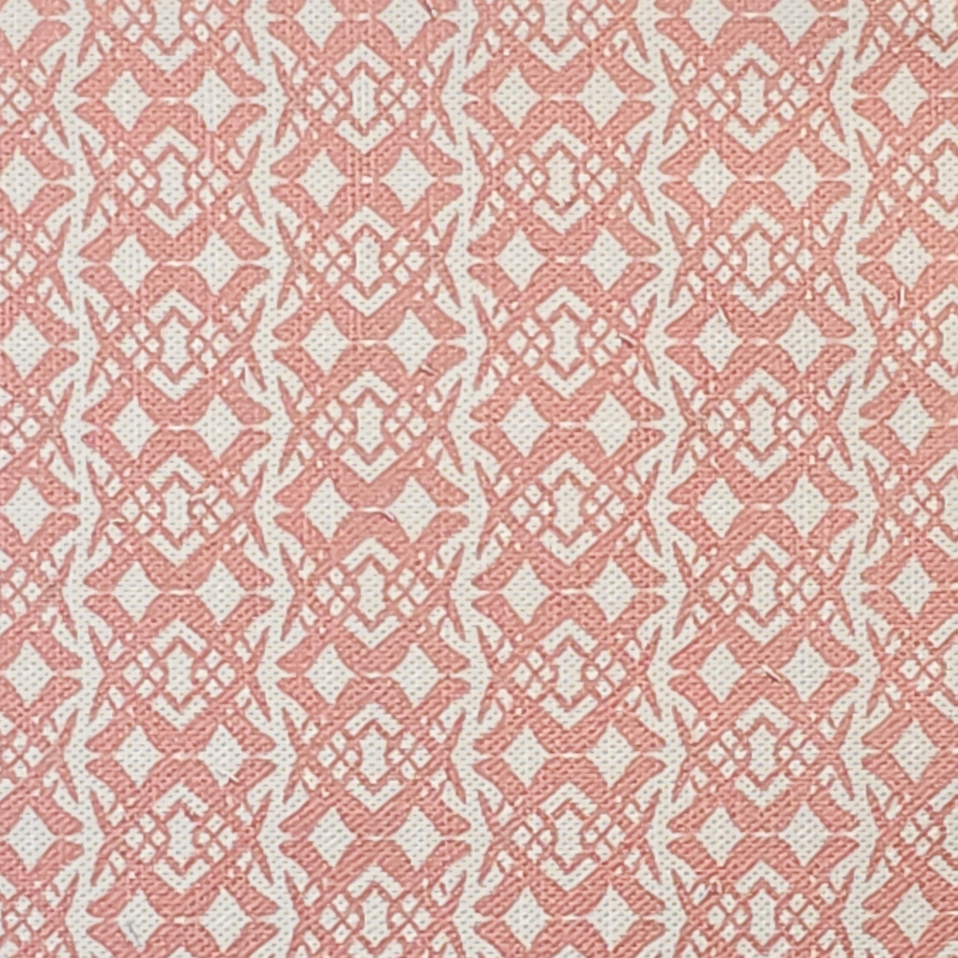 Fornet Classic cotton linen fabric swatch featuring a repeating pink interlocking curved motif on an off‑white background. ZIA LIVING