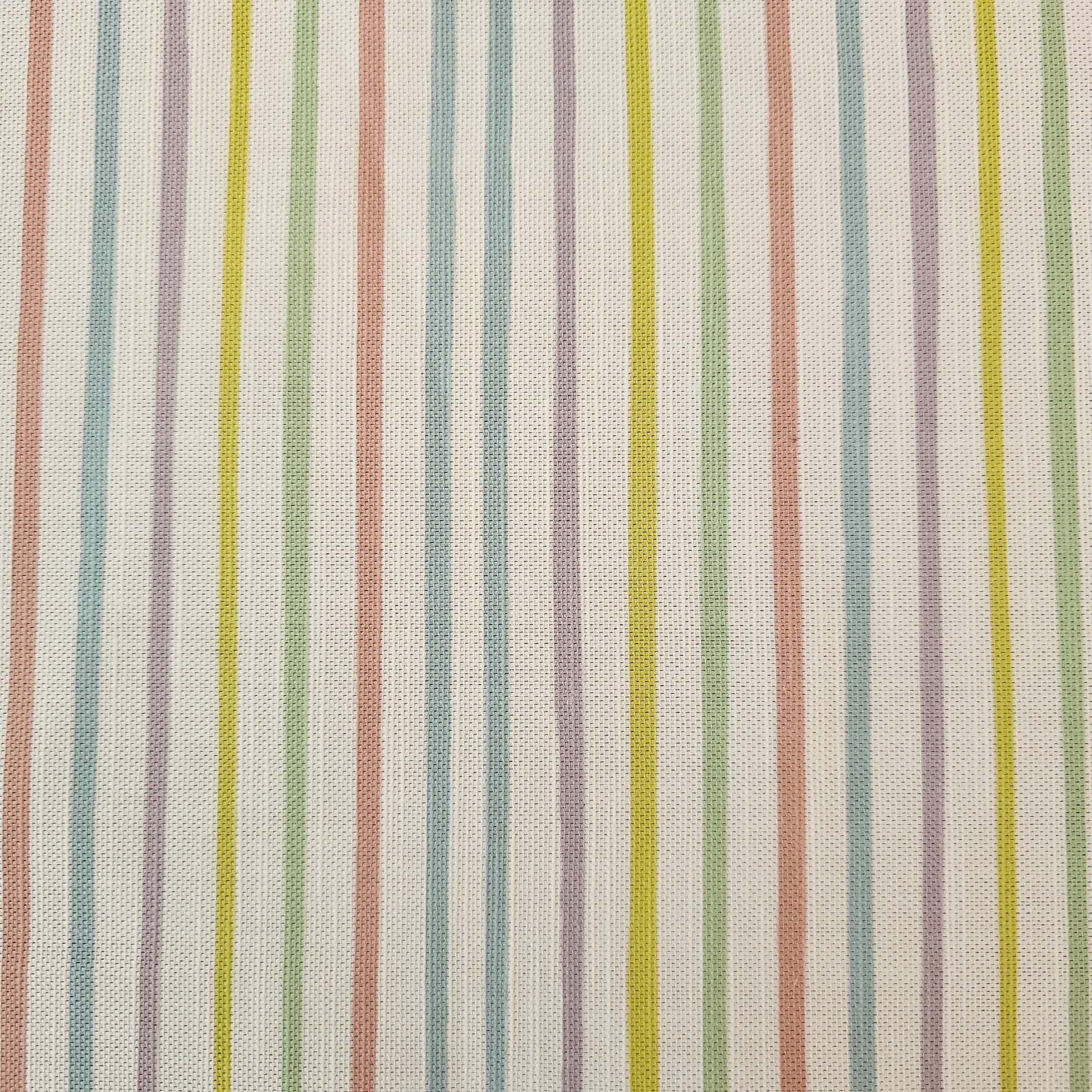 Candy striped fabric pattern with multicolor vertical stripes on a neutral background by Zia Living