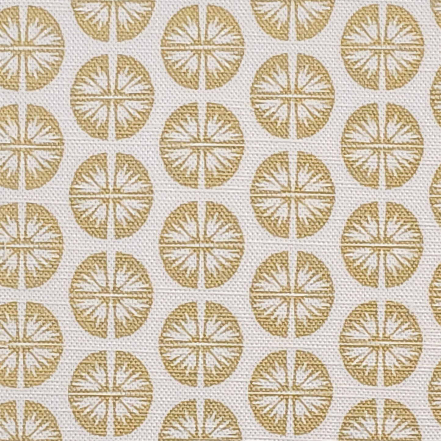 Pressed Flower cotton linen fabric featuring small muted nude coloured circular floral motifs in a repeating pattern on an off‑white background. ZIA LIVING