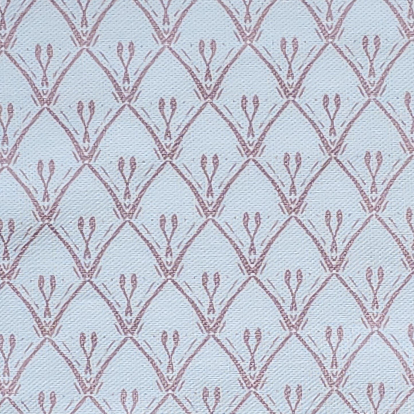 Pink trellis‑style lino print on cotton‑linen fabric with a white textured background — ZIA LIVING.