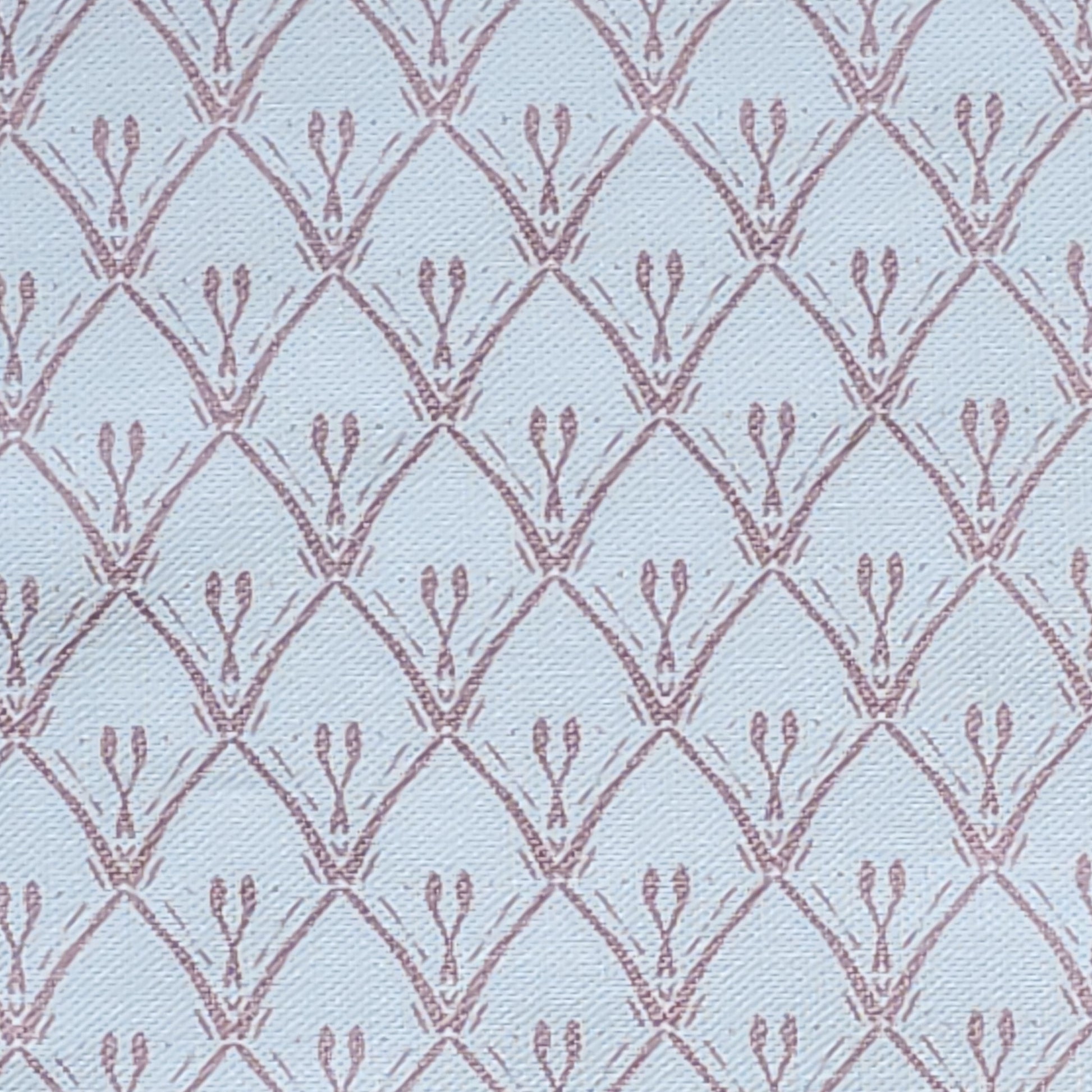 Pink trellis‑style lino print on cotton‑linen fabric with a white textured background — ZIA LIVING.