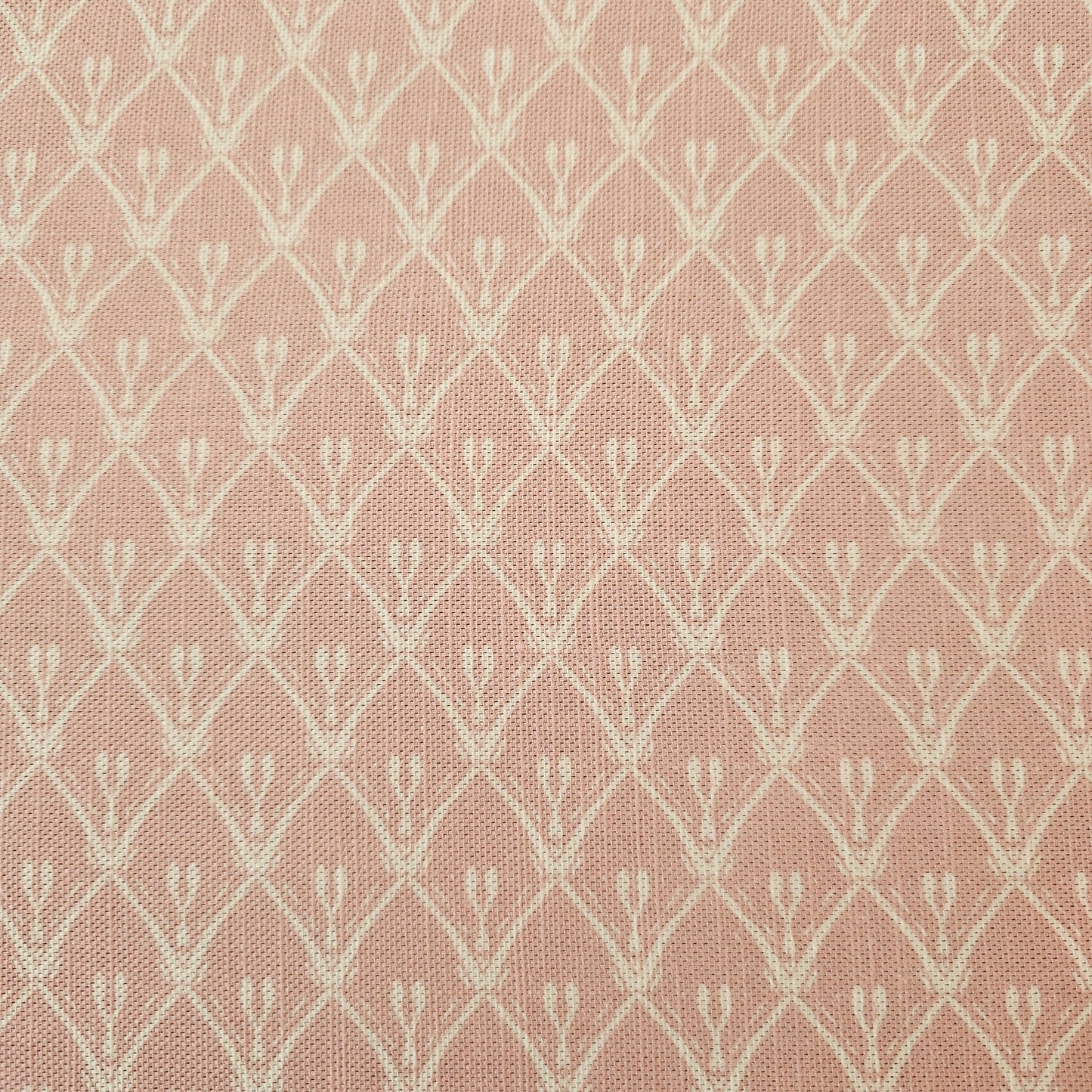 Powder Pink Rosemary cotton‑linen fabric swatch featuring a lino‑style trellis pattern — ZIA LIVING.
