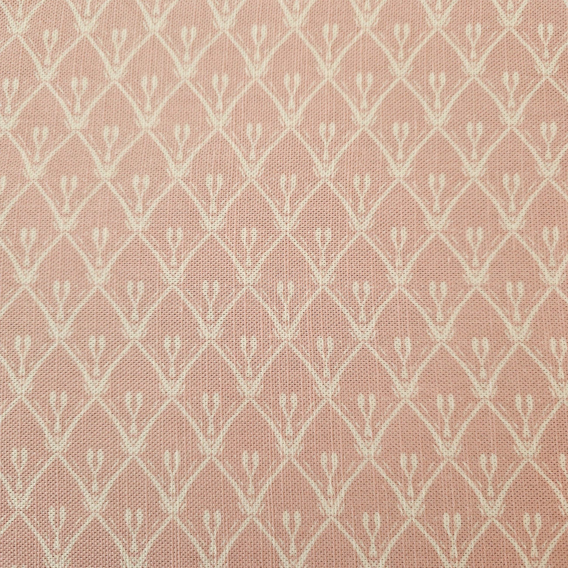 Powder Pink Rosemary cotton‑linen fabric swatch featuring a lino‑style trellis pattern — ZIA LIVING.