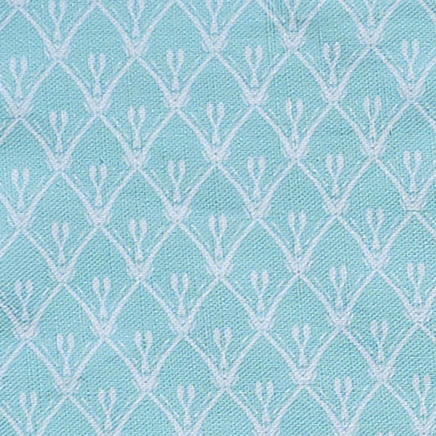 Vintage Blue Rosemary cotton‑linen fabric swatch featuring a lino‑style trellis pattern — ZIA LIVING.