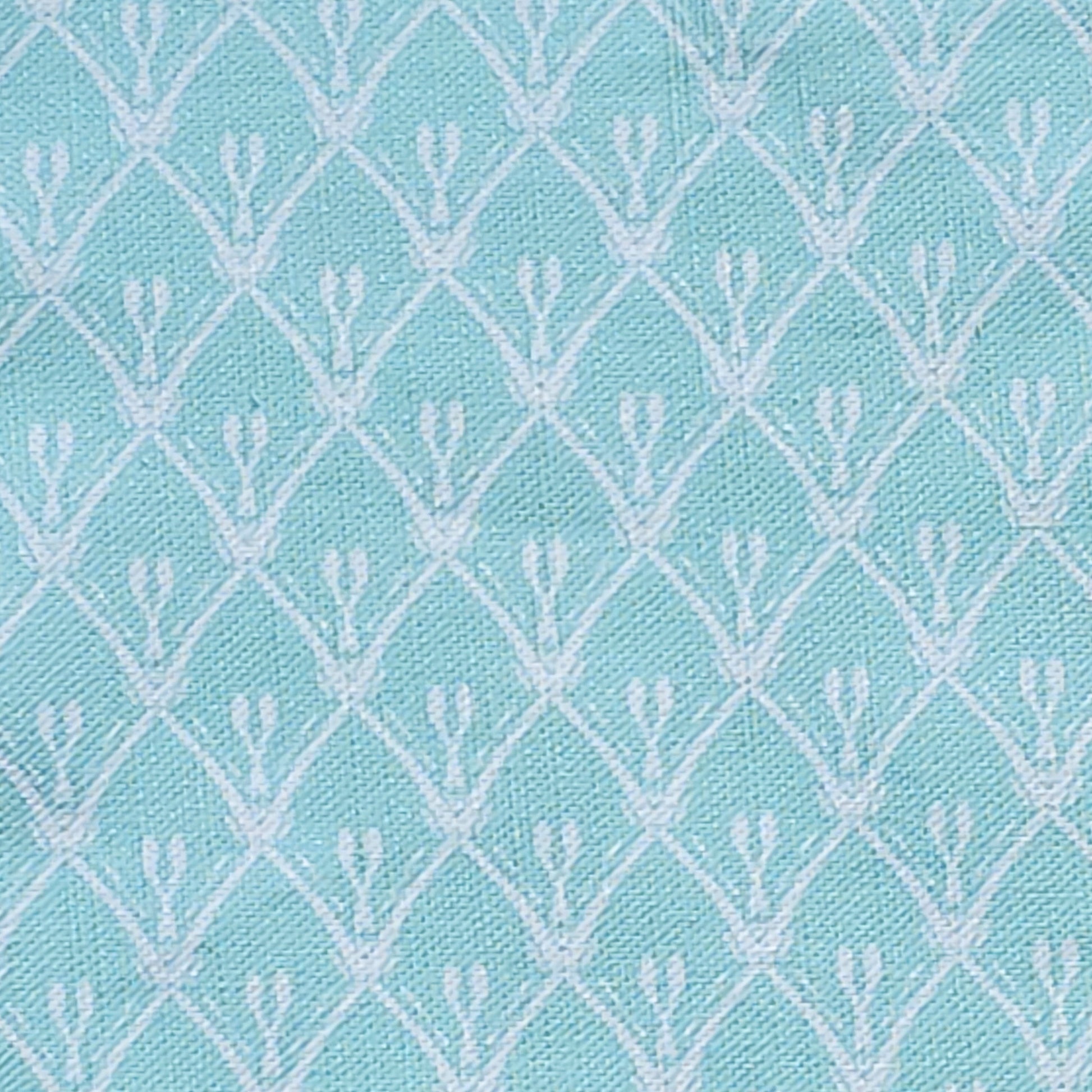 Vintage Blue Rosemary cotton‑linen fabric swatch featuring a lino‑style trellis pattern — ZIA LIVING.