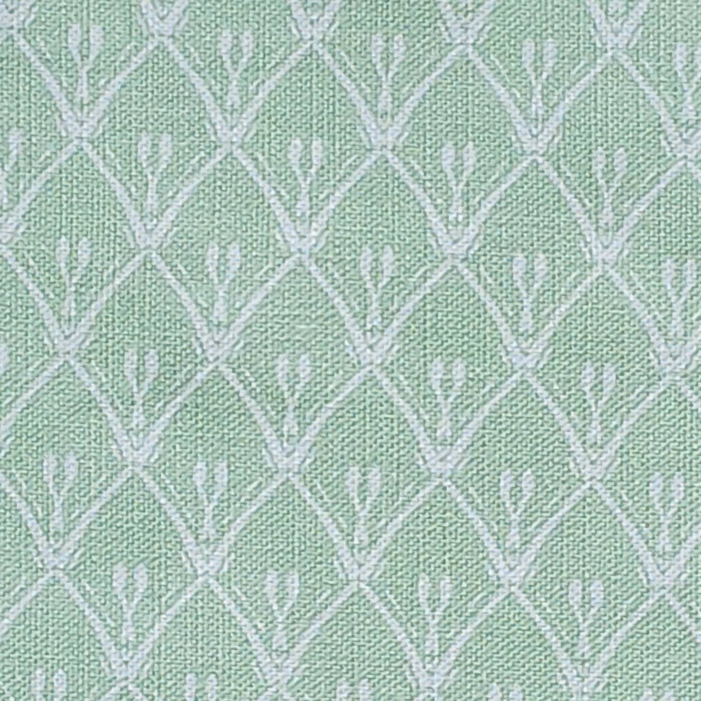 Vintage Green Rosemary cotton‑linen fabric swatch featuring a lino‑style trellis pattern — ZIA LIVING.