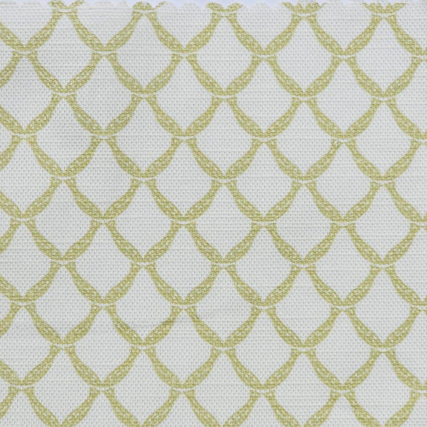 Marina cotton linen fabric featuring an interlocking curved sand lattice pattern on an white background. ZIA LIVING