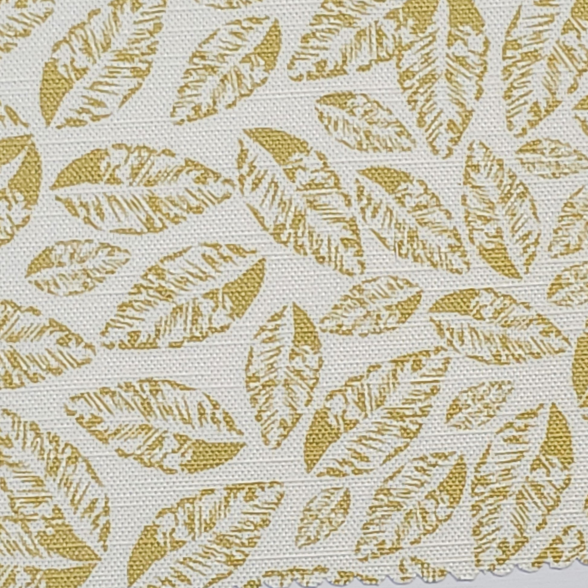 Small‑scale autumn gold leaf print cotton‑linen fabric by ZIA LIVING, featuring a repeating pressed‑leaf motif on a neutral background.