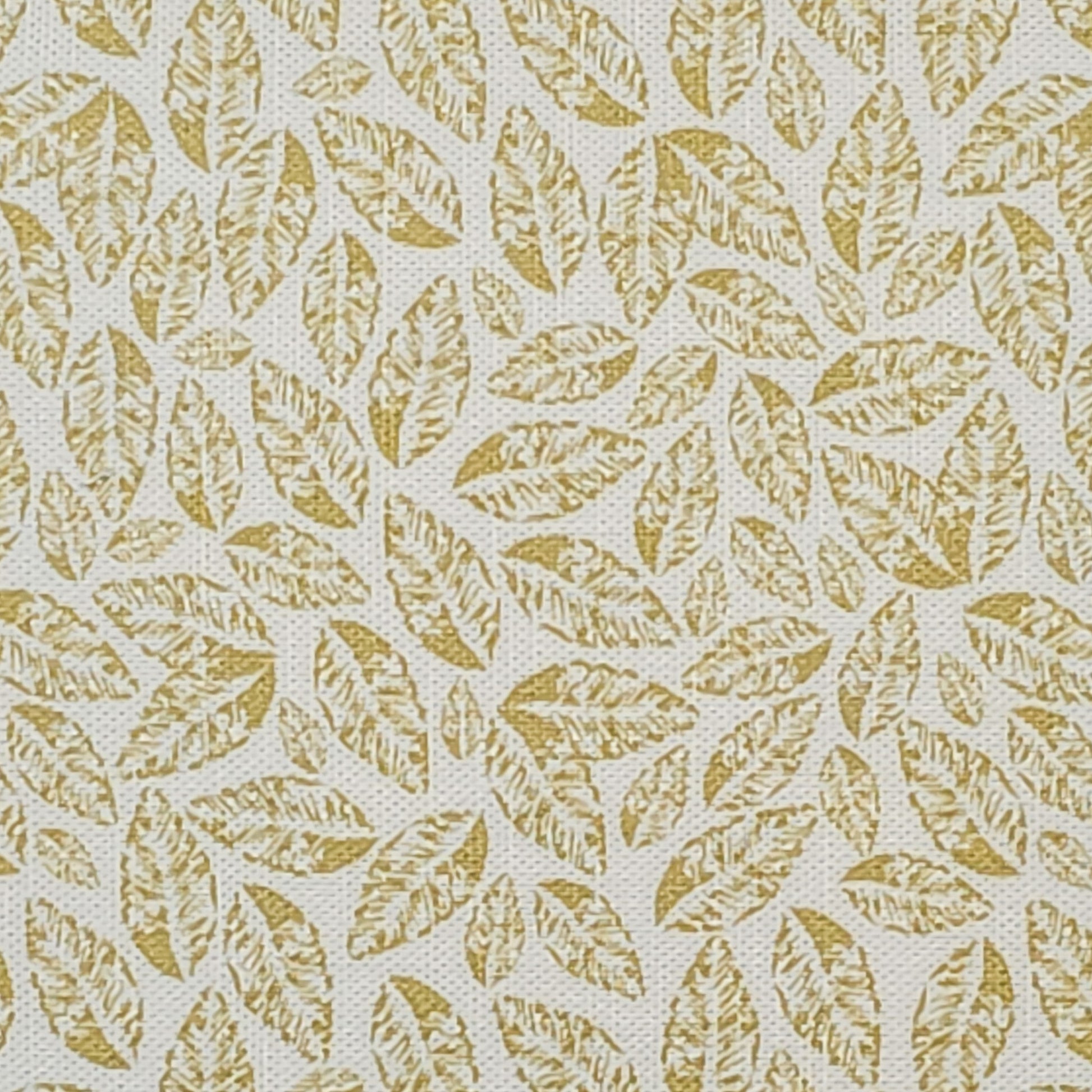Small‑scale autumn gold leaf print cotton‑linen fabric by ZIA LIVING, featuring a repeating pressed‑leaf motif on a neutral background.