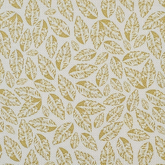 Small‑scale autumn gold leaf print cotton‑linen fabric by ZIA LIVING, featuring a repeating pressed‑leaf motif on a neutral background.
