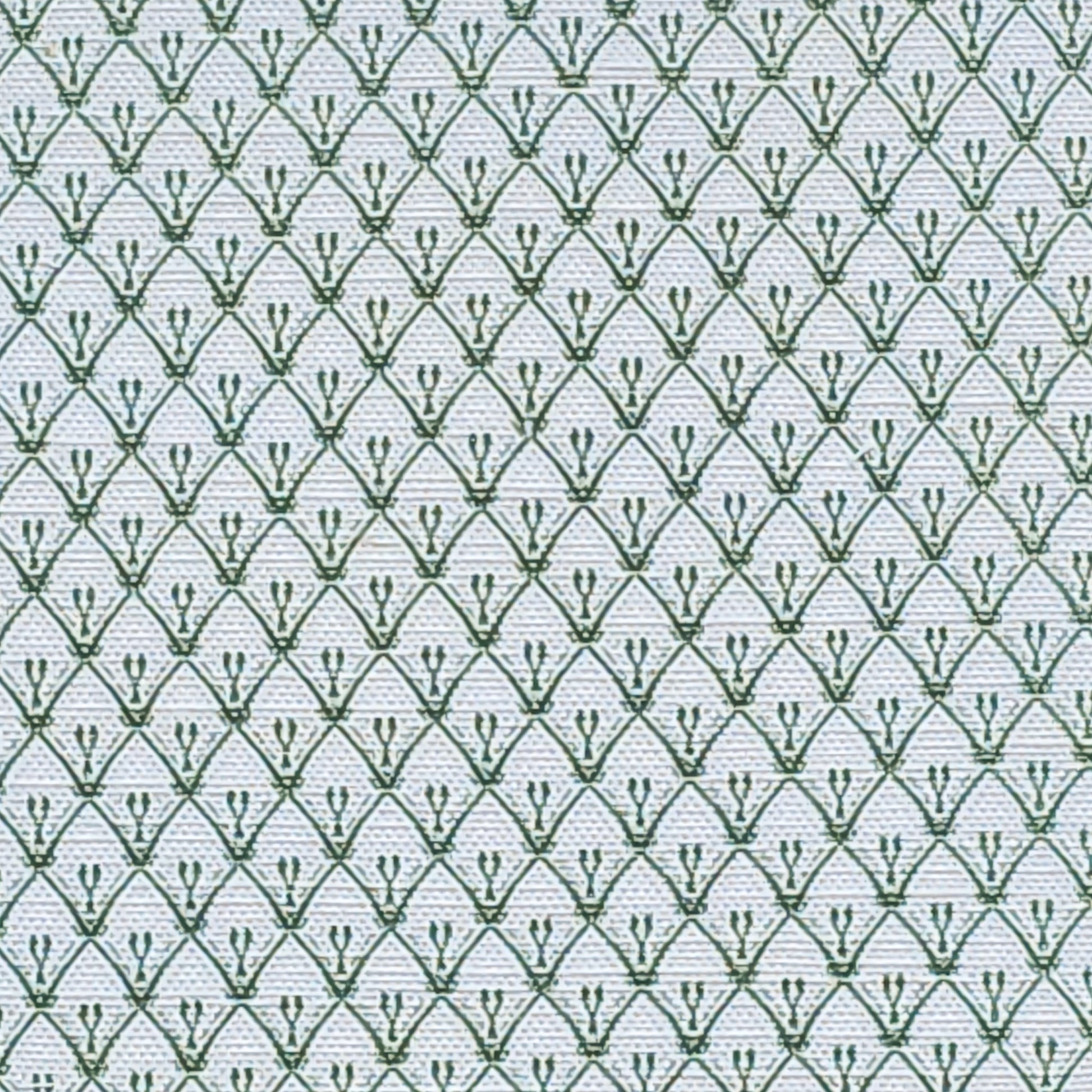 Rosemary fabric swatch in a trellis‑style cotton‑linen fabric by ZIA LIVING, in green featuring a repeating  lino‑print motif on a neutral background.