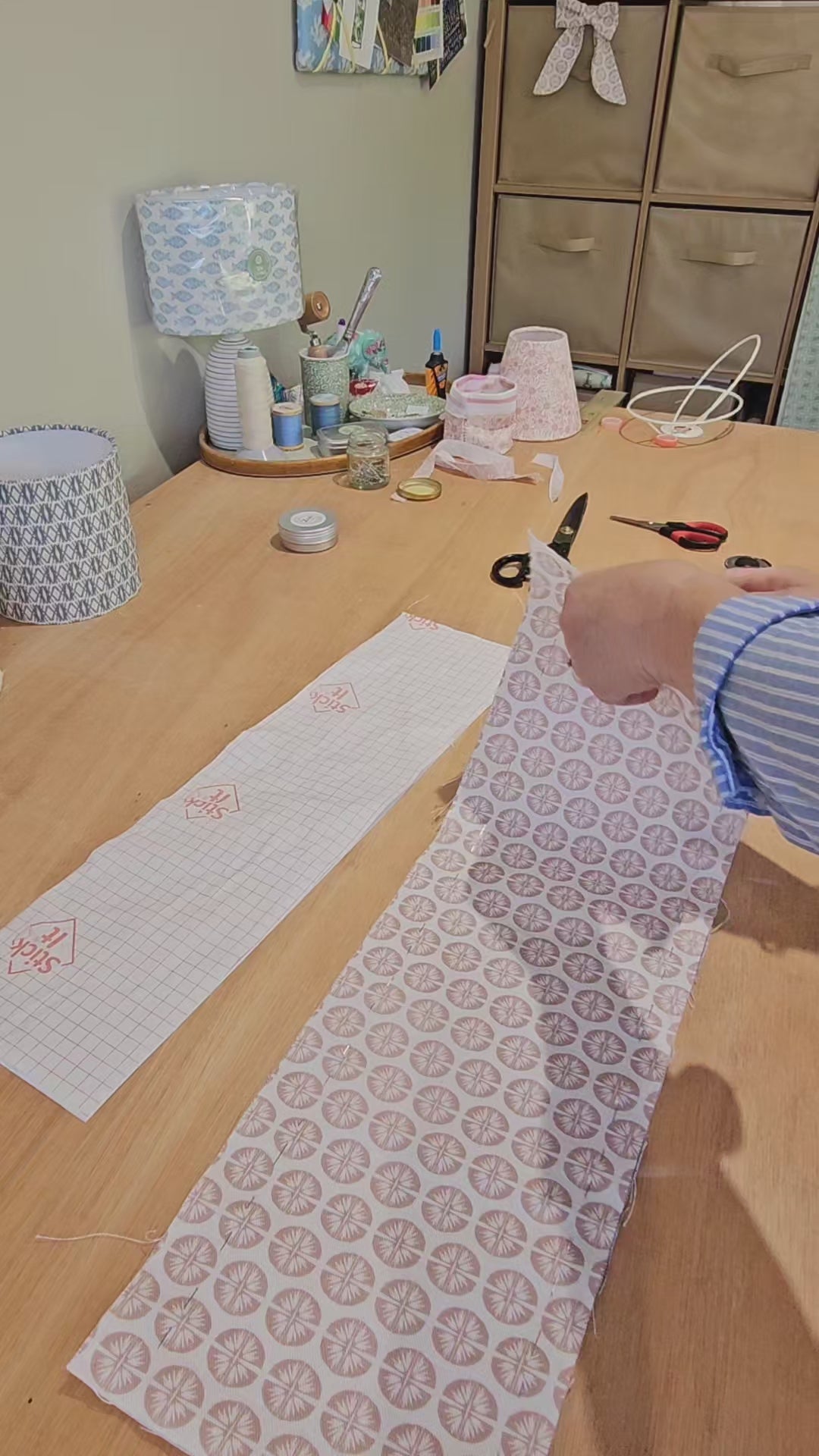 video of me making the oval lampshade in pressed flower fabric in pink 
