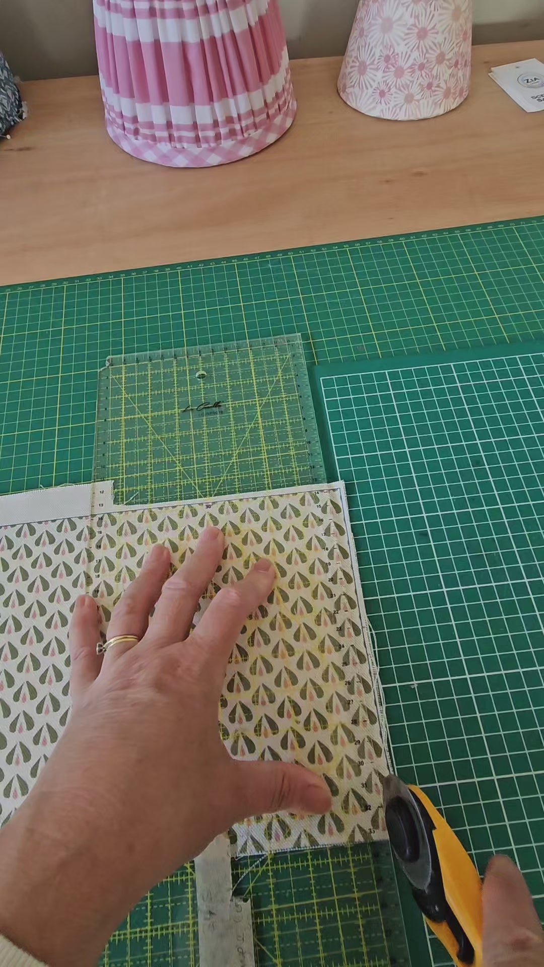 video of a handmade lampshade in Carina print fabric from start to finish